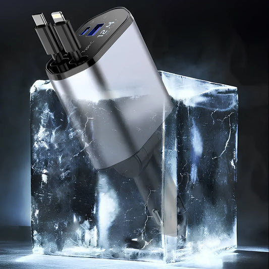 Retractable 120W 4-Port Car Fast Charger