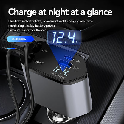 Retractable 120W 4-Port Car Fast Charger