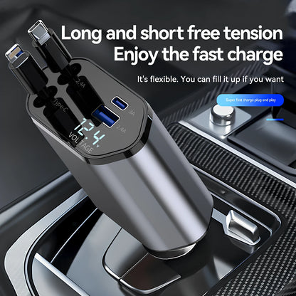 Retractable 120W 4-Port Car Fast Charger