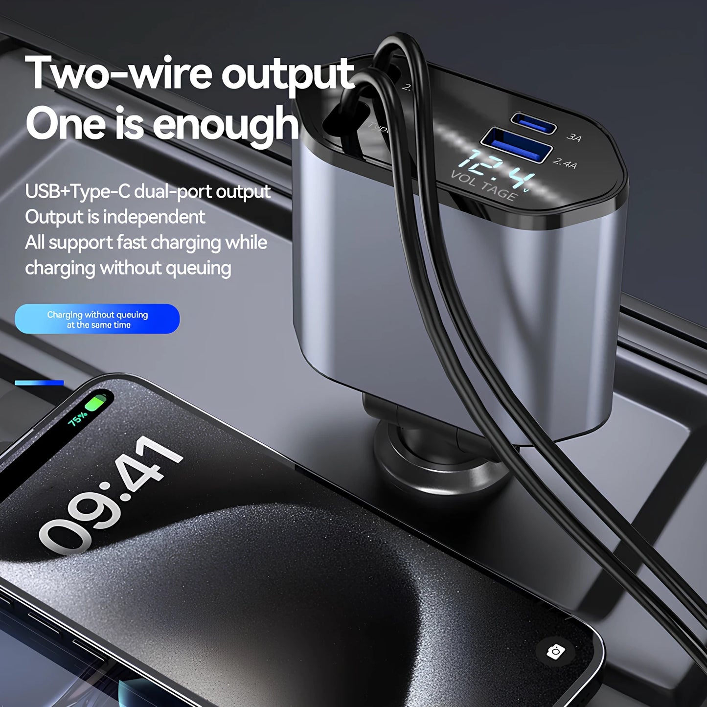 Retractable 120W 4-Port Car Fast Charger