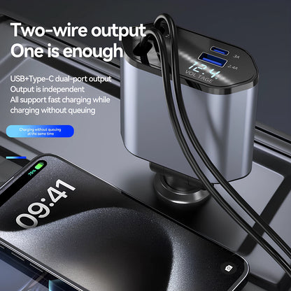 Retractable 120W 4-Port Car Fast Charger