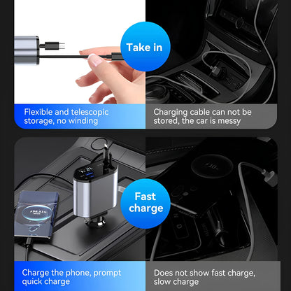 Retractable 120W 4-Port Car Fast Charger