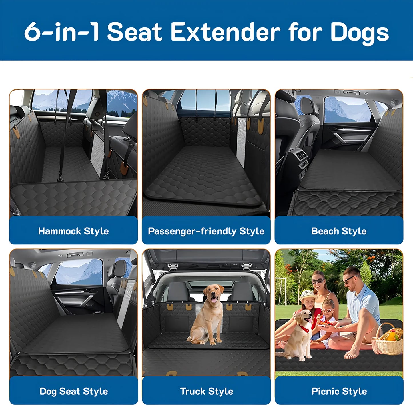 6-in-1 Waterproof Dog Car Seat Cover